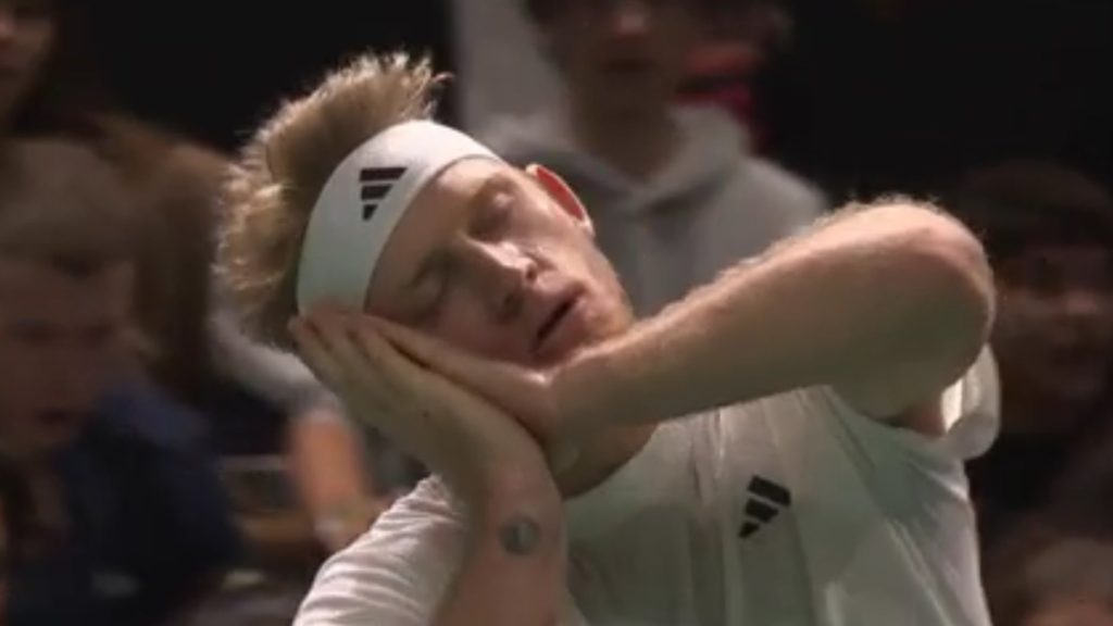 Alejandro Davidovich celebra su triunfo en dieciseisavos de final del Masters 1000 de París "mandando a dormir" a la afición local.