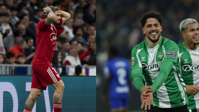 A la izquierda, Isaac Romero (Sevilla) se lamenta de una ocasión fallada en el partido perdido ante Real Madrid. A la derecha, Fornals celebra el 3-0 ante el Getafe. Los equipos sevillanos cierran el año en Liga de forma dispar.