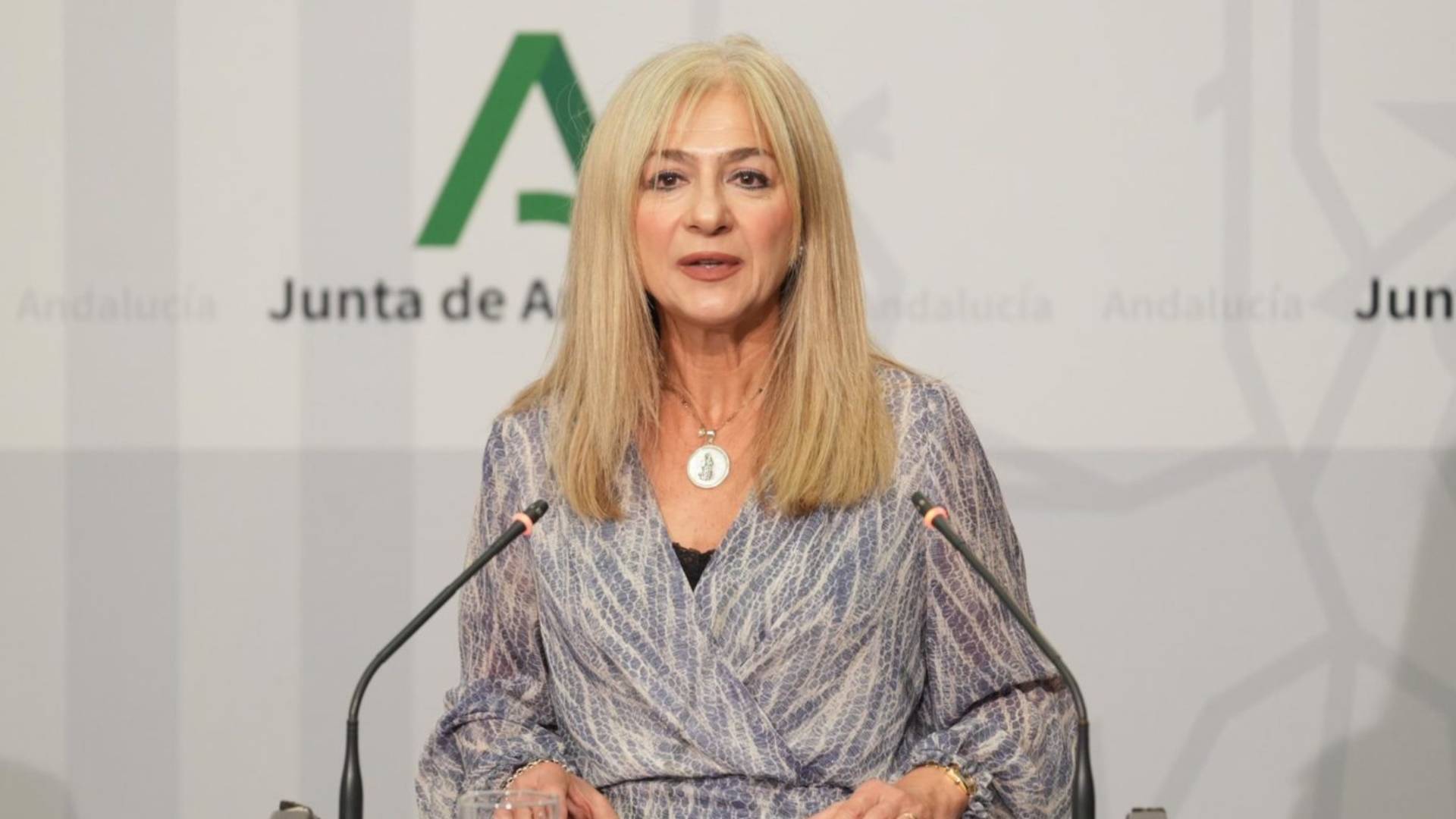 Patricia del Pozo, consejera de Cultura y Deporte de la Junta de andalucía, en una rueda de prensa oficial. La Consejería aprobó el pasado día 5 la concesión de subvenciones para el deporte andaluz.